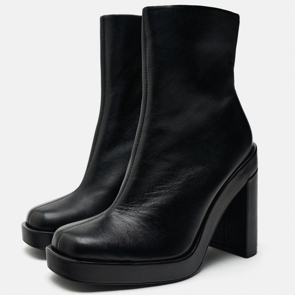 Zara Platform Specification Leather High Heel Ankle Boots Size 41 US 10 - Picture 2 of 13